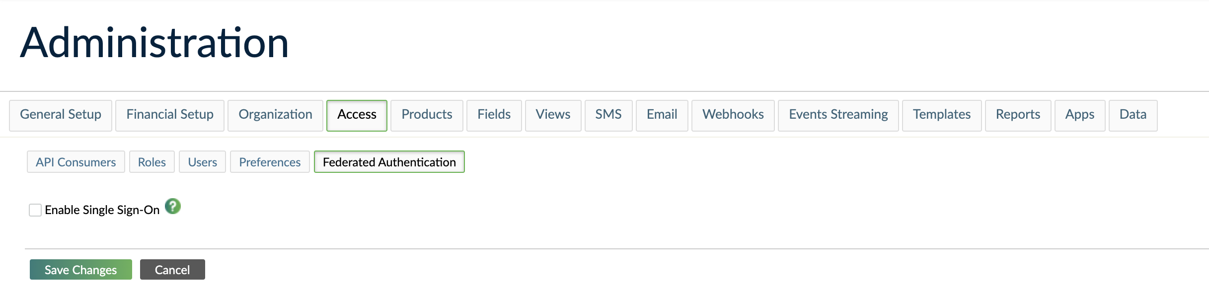 Federated Authentication tab with Enable Single Sign-On check-box